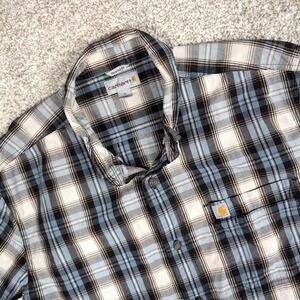 Carhartt Relaxed Fit Plaid‎ Short Sleeve Button Up Shirt Men's XL Casual